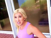 Athletic blonde slut with big tits gets a dicking outdoors